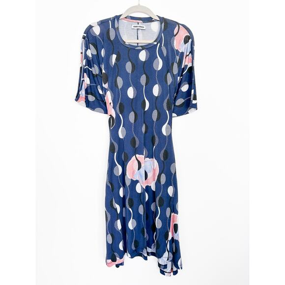 Henrik Viskov Tencel Abstract Pattern Tie Dress One Size Blue Geometric - Picture 2 of 6